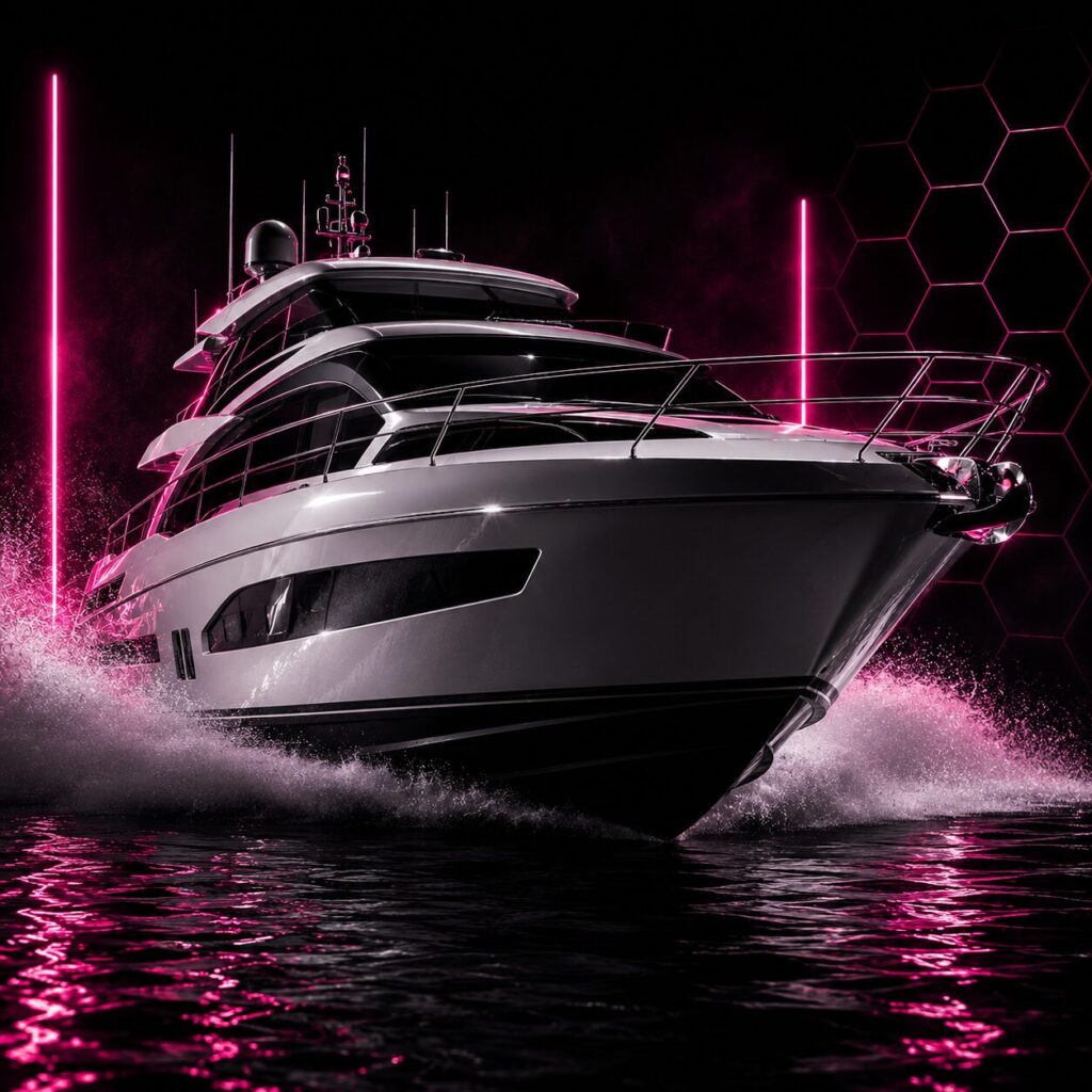 Ceramic Pro MARINE ボート・ヨット専用セラミックコーティング施工イメージ。高い艶・超撥水性・耐UV性・耐塩害性を備え、ボートやヨットを美しく長期間保護するプレミアムマリンコーティング。