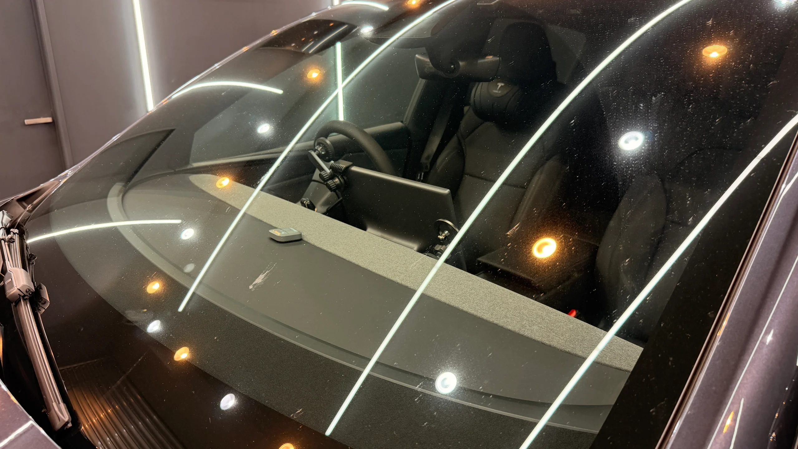 テスラ モデルYのガラス面とガラスルーフに確認された水ジミ・付着物