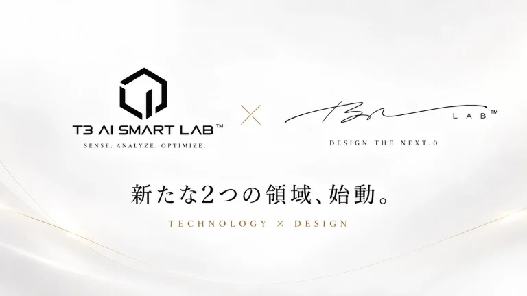 T3 AI SMART LABとT3designLABの新たな2つの領域始動を告知するTHE THREE TECHのアイキャッチ画像