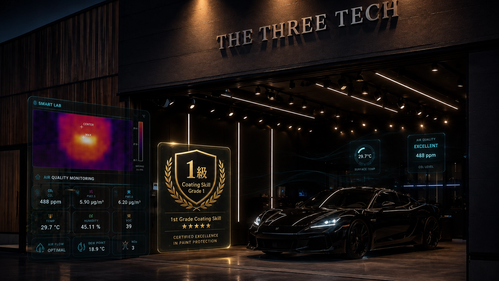 THE THREE TECHのAIスマート施工環境と1級技能認定クラフトマンによる施工